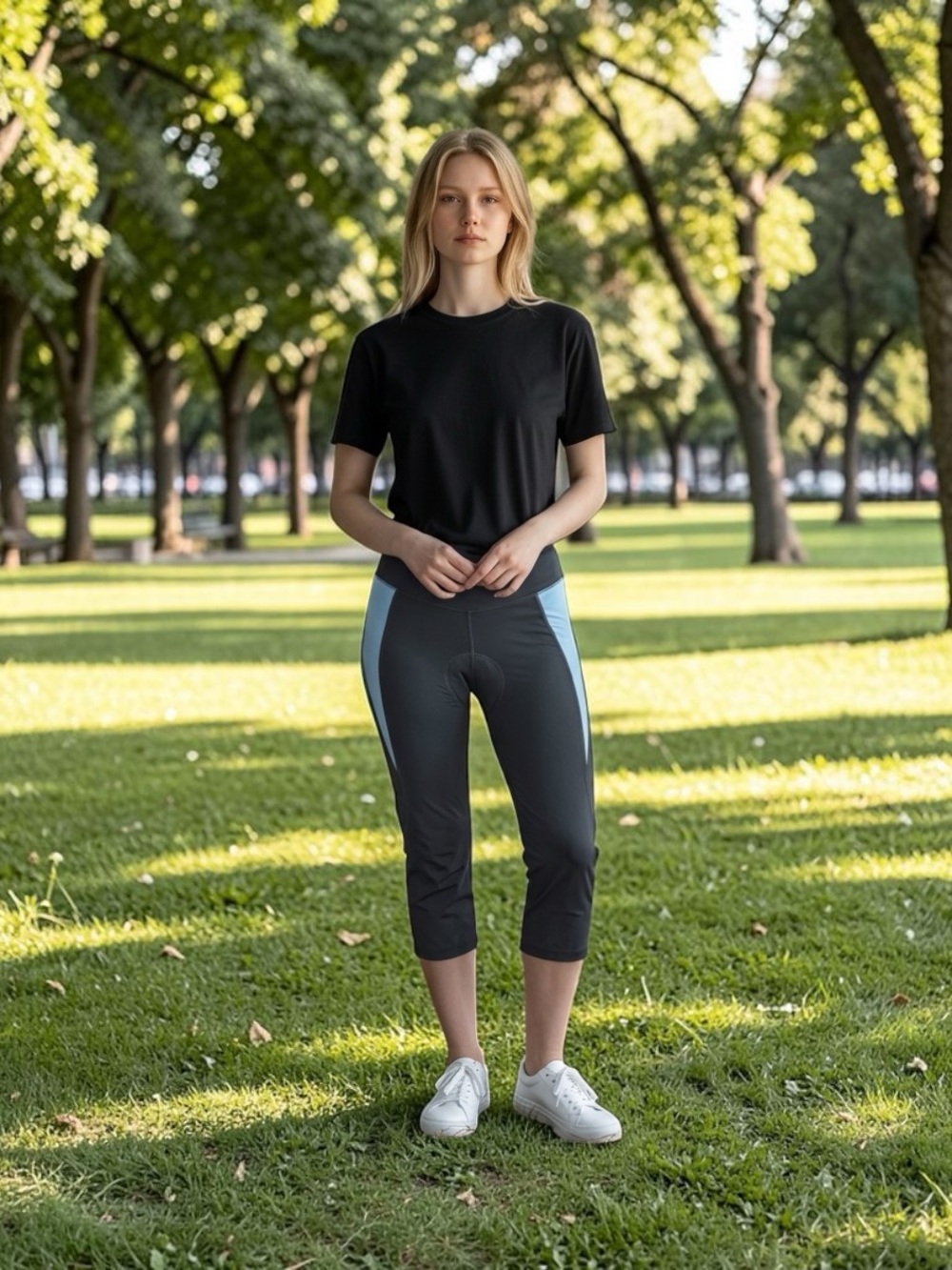 Cycling DaYoung NWT Women’s Leggings Black With Blue Accents  Pull-on.    SIZE M